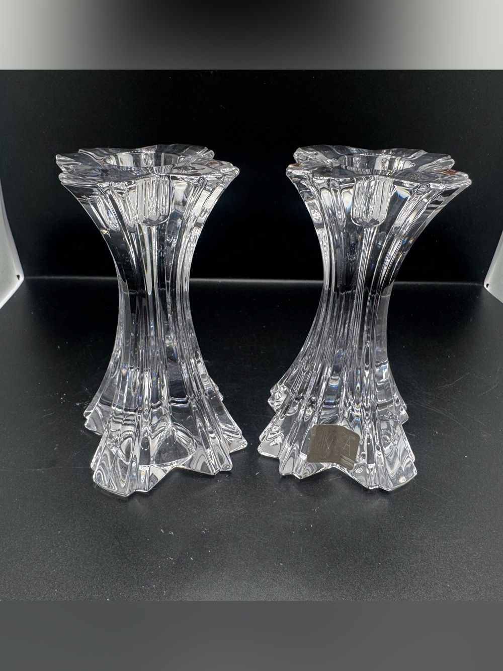 Mikasa Crystal Glass Candlestick Pair - Clear 4.5 inches
